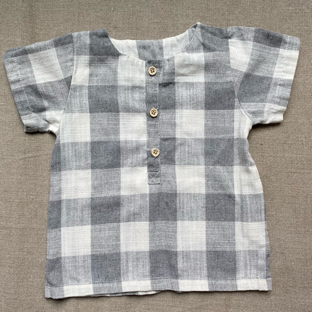 Large Check Linen Button Front Shirt